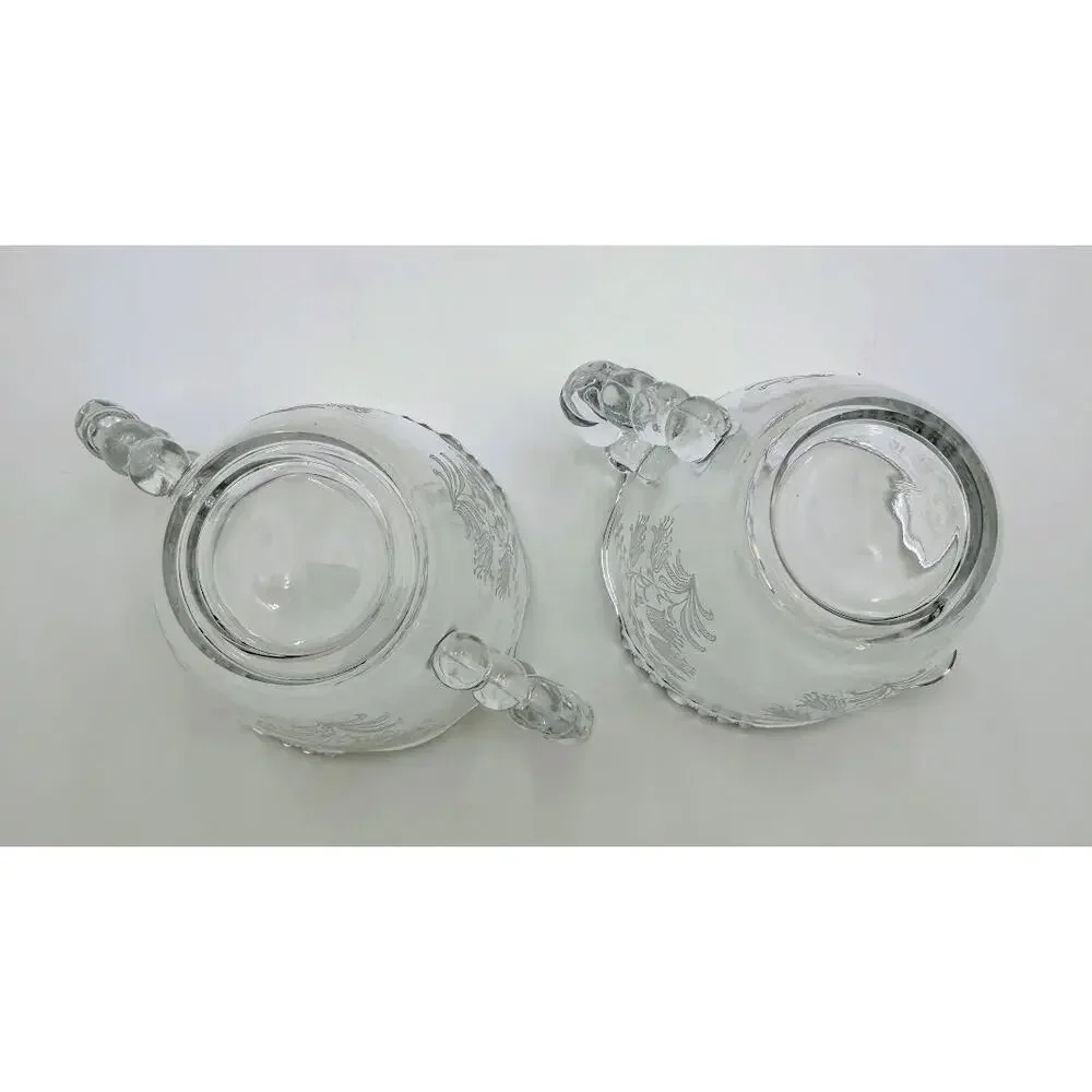 Vintage Tiffin Cherokee Rose Etched Glass Creamer & Sugar Set